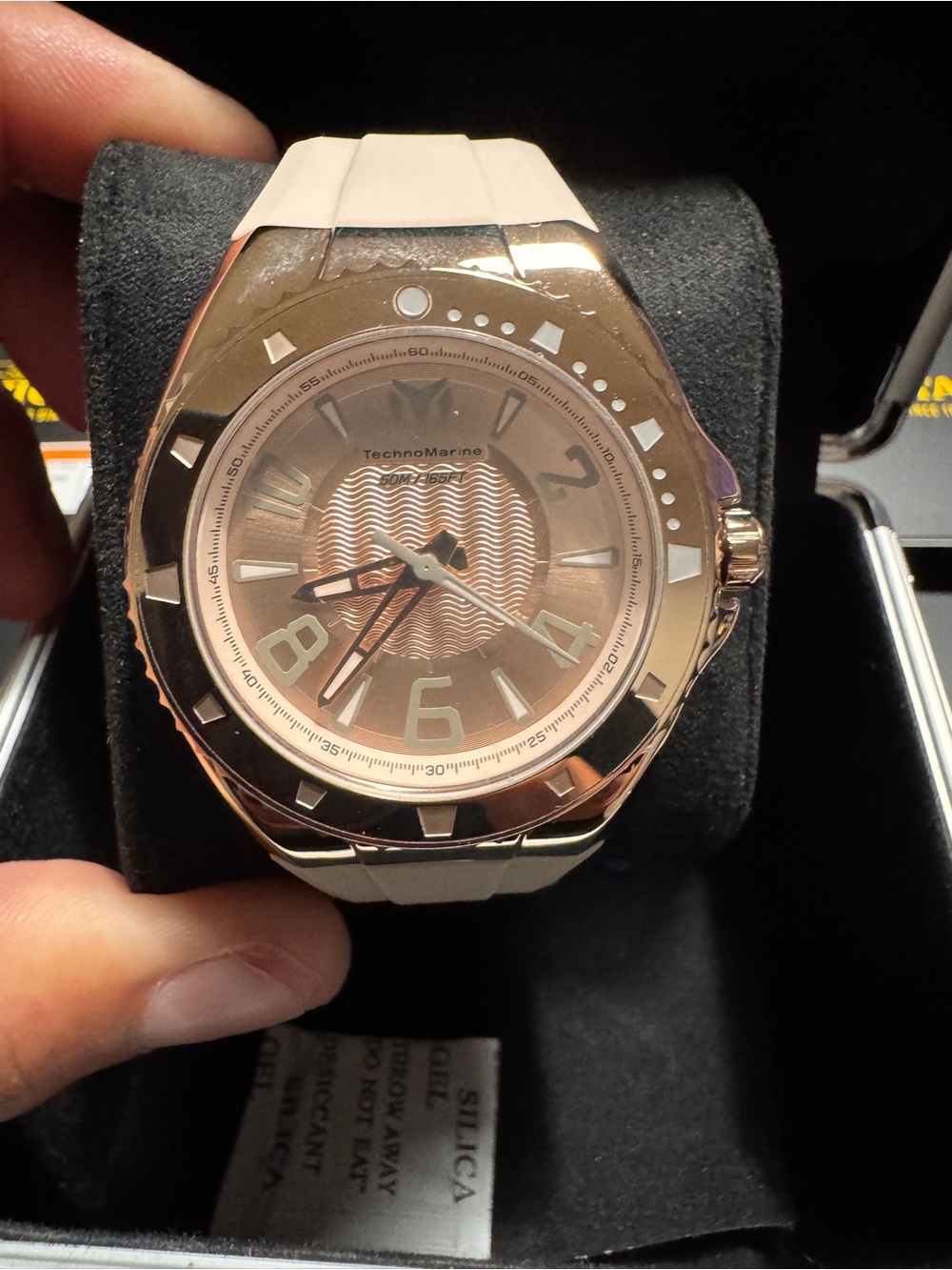 Technomarine Men's Rose Gold Dial with Cream Silicone Strap Watch